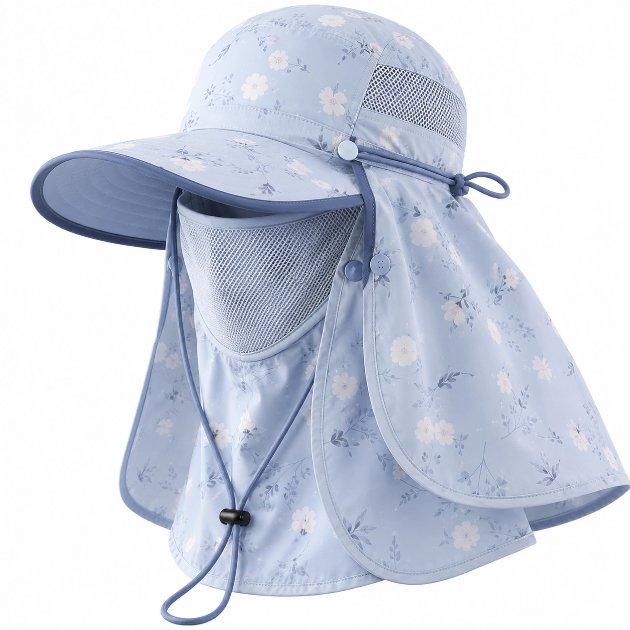 Chapeau de protection solaire anti-UV bleu clair motifs floraux-ulqorvexi