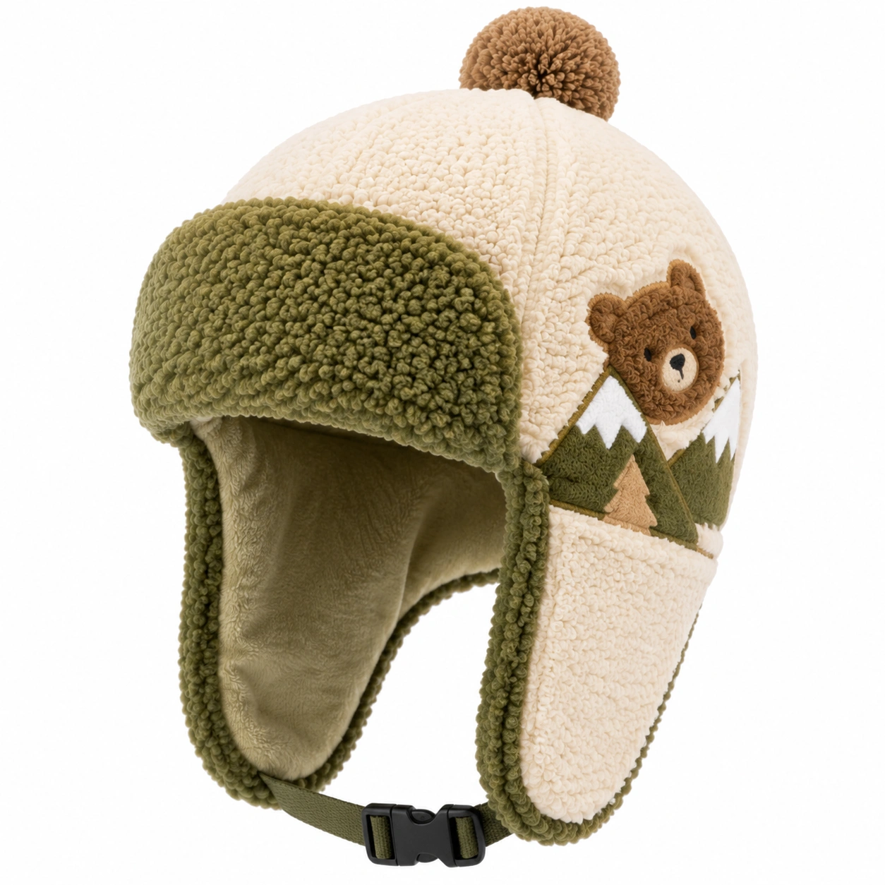 Chapeau d'Hiver pour Enfants Motif Ours Beige et Vert-ulqorvexi