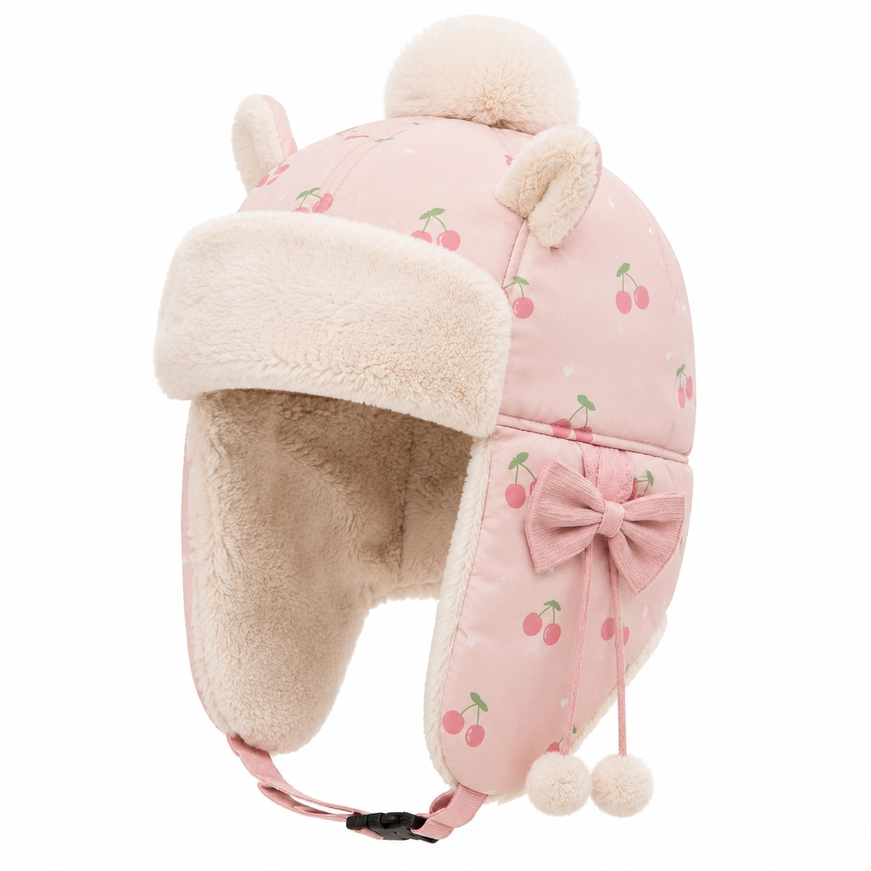 Chapeau d'hiver enfant cerises et oreilles d'ours rose-ulqorvexi