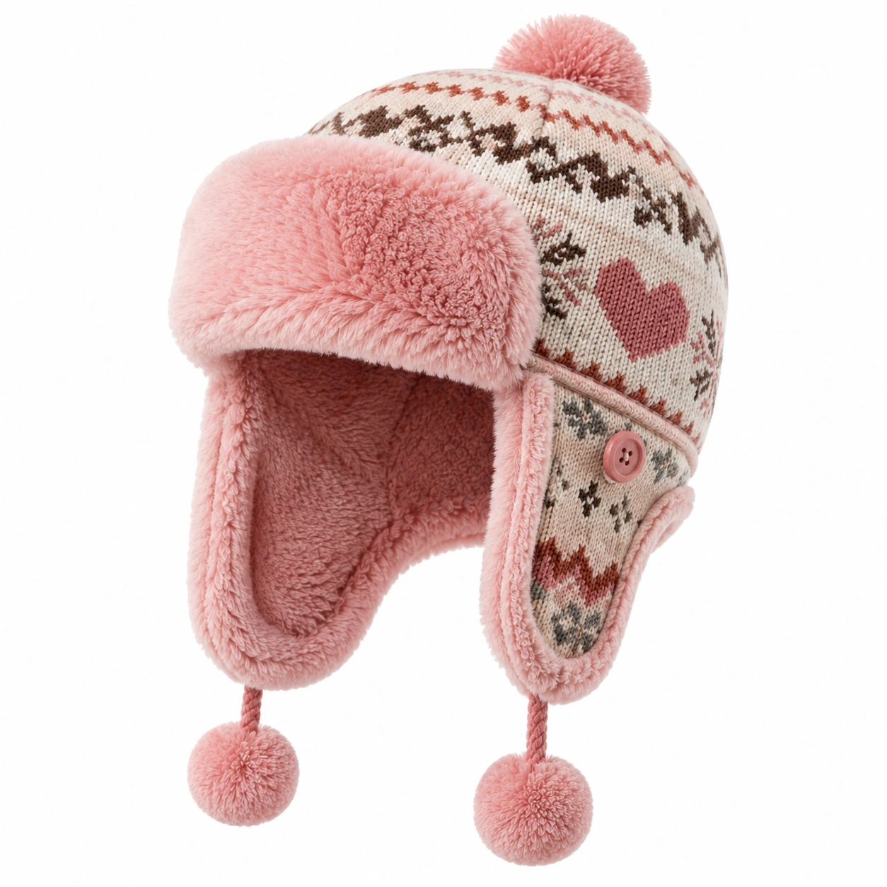 Chapeau aviateur hiver pour enfants motifs cœur rose-ulqorvexi