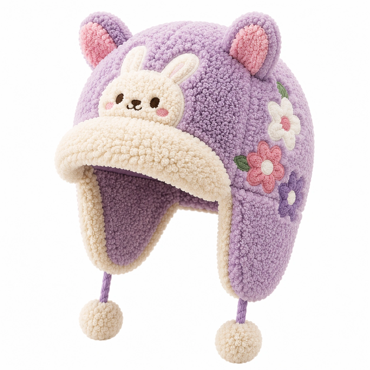 Chapeau enfant violet avec oreilles d'ours et motif lapin-ulqorvexi