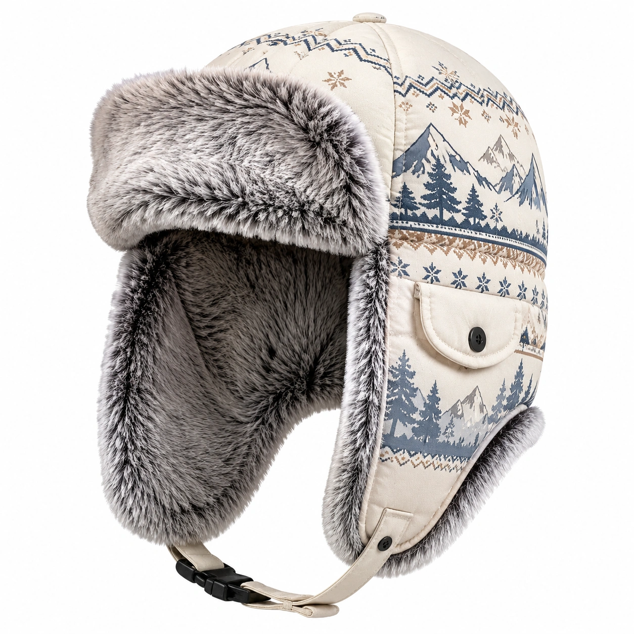 Chapeau Aviateur Hiver Motifs Montagne Doublure Chaude-ulqorvexi