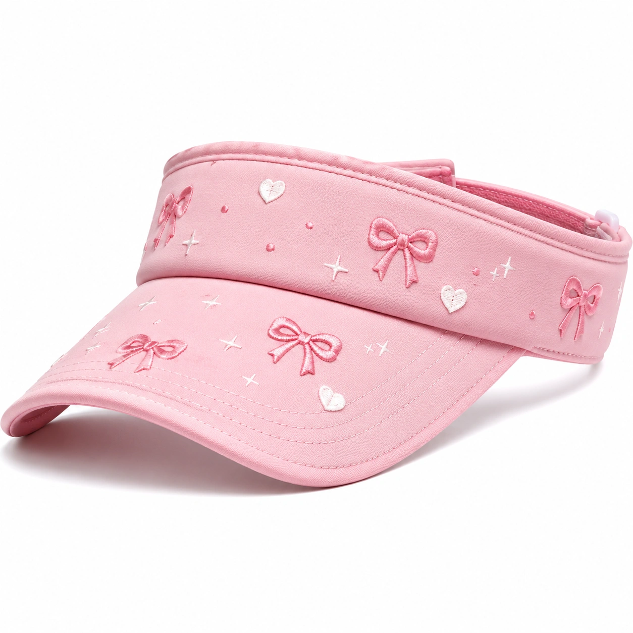Visière de sport rose avec broderies nœuds et cœurs-ulqorvexi