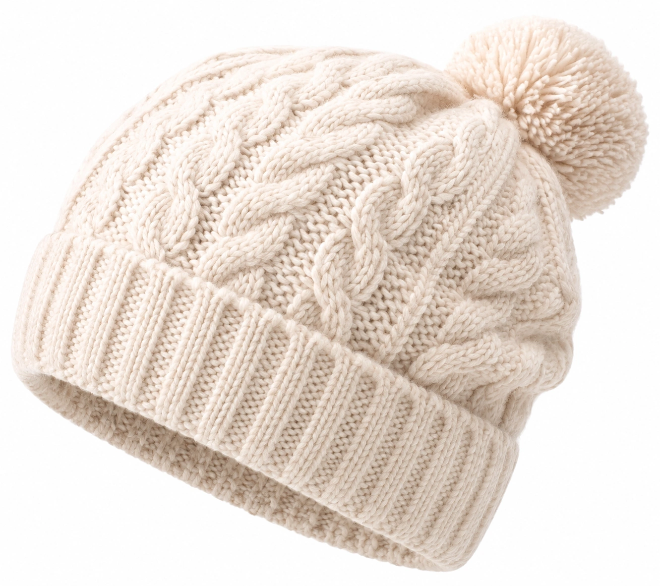 Bonnet Torsadé avec Pompon Beige pour Adultes-ulqorvexi