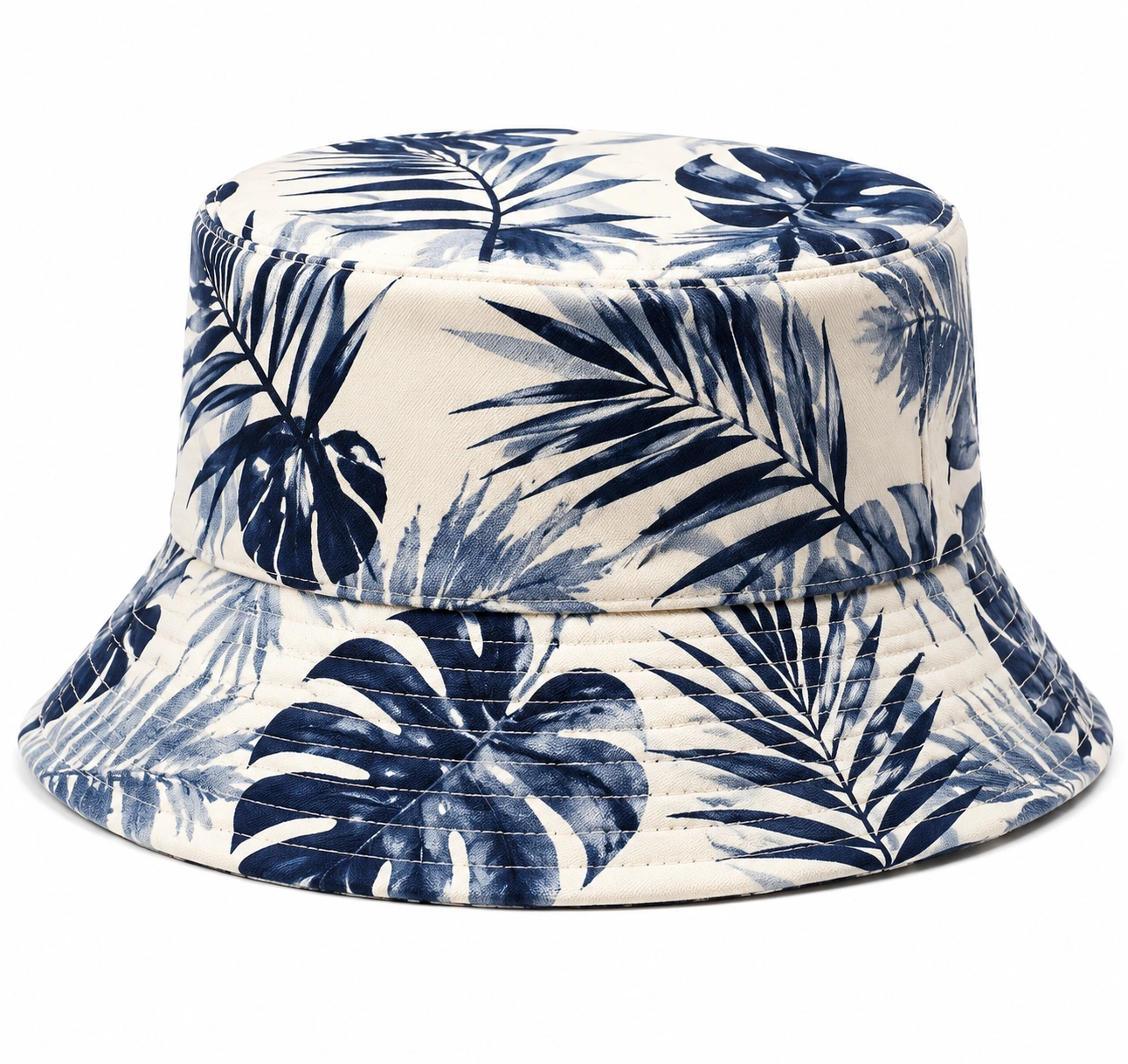 Bob Tropical à Motif Feuilles Bleu Marine et Beige-ulqorvexi