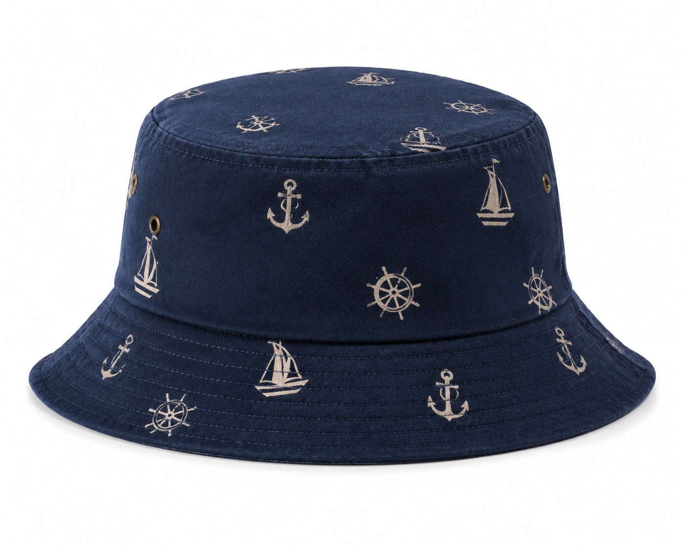Chapeau Bob Nautique Bleu Marine avec Motifs Ancre et Voilier-ulqorvexi
