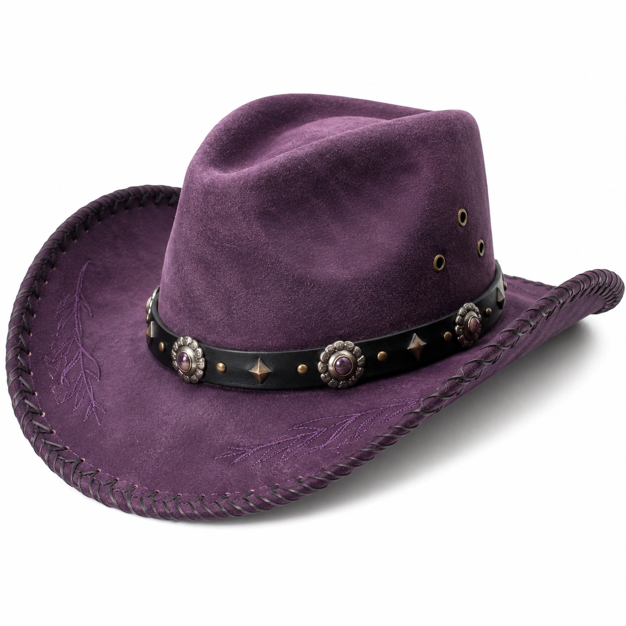Chapeau de cowboy violet avec ornements vintage-ulqorvexi