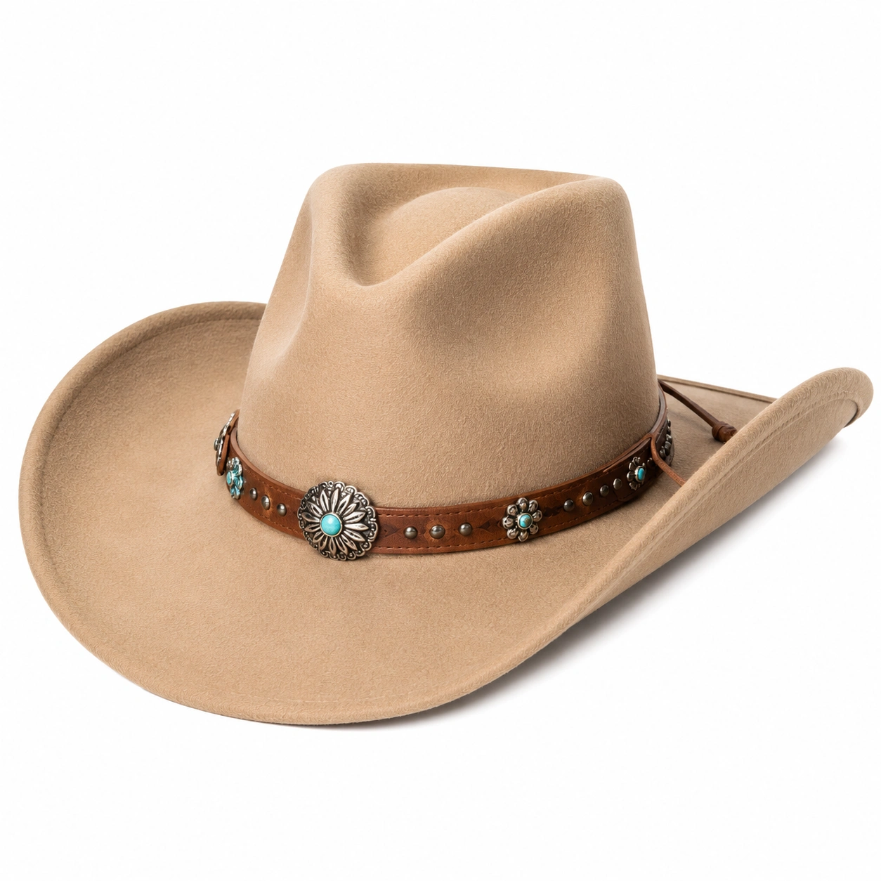 Chapeau Cowboy Western avec Décors Métalliques et Turquoise - Beige-ulqorvexi