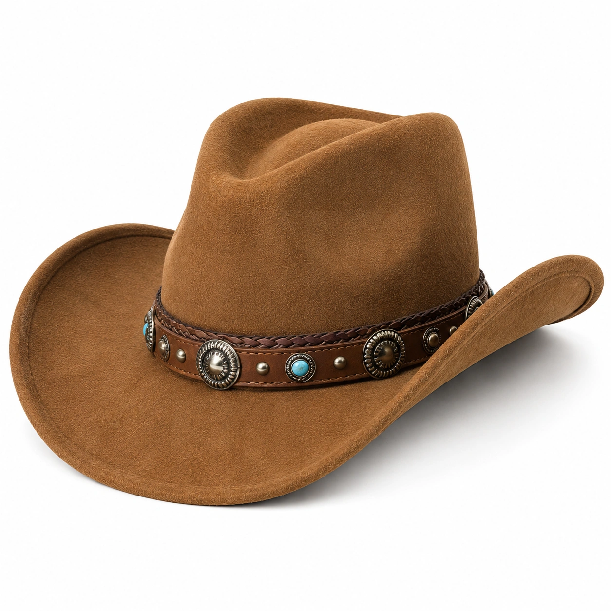 Chapeau Western Marron avec Ornements en Turquoise-ulqorvexi