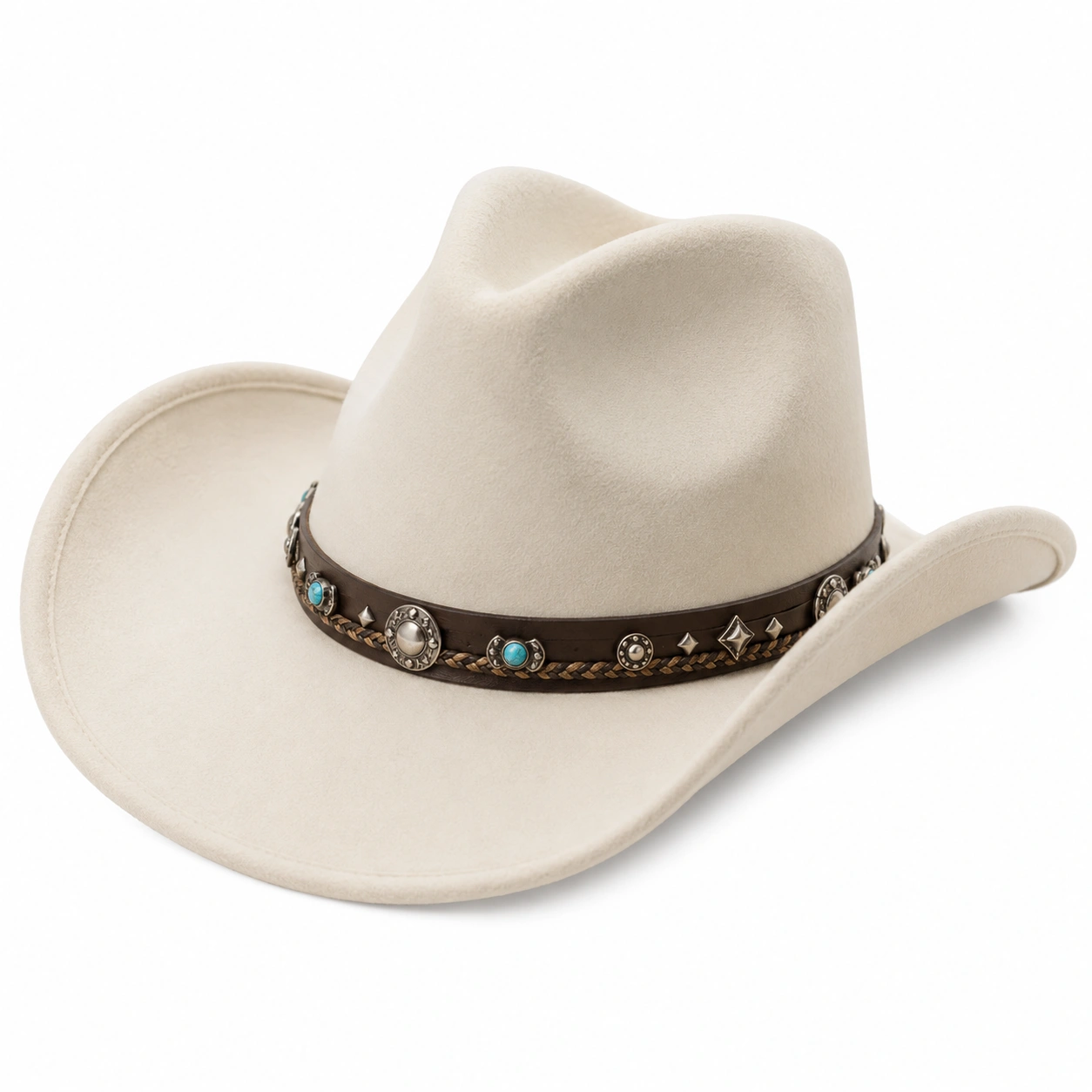 Chapeau Cowboy Beige avec Détails Métalliques-ulqorvexi