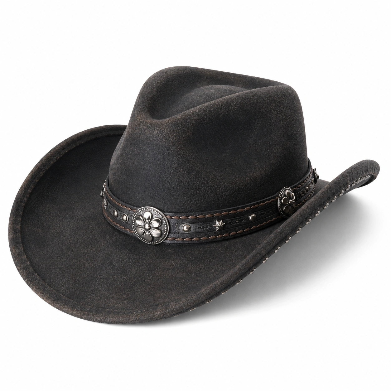 Chapeau Cowboy Noir avec Ornements Métalliques-ulqorvexi
