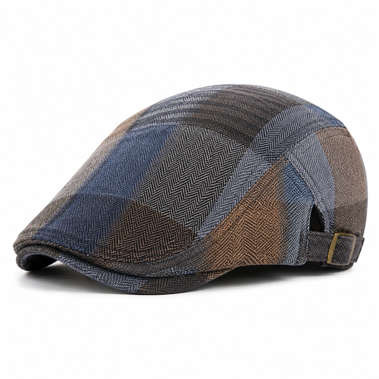 Casquette Plate Réglable à Carreaux Marron et Bleu-ulqorvexi
