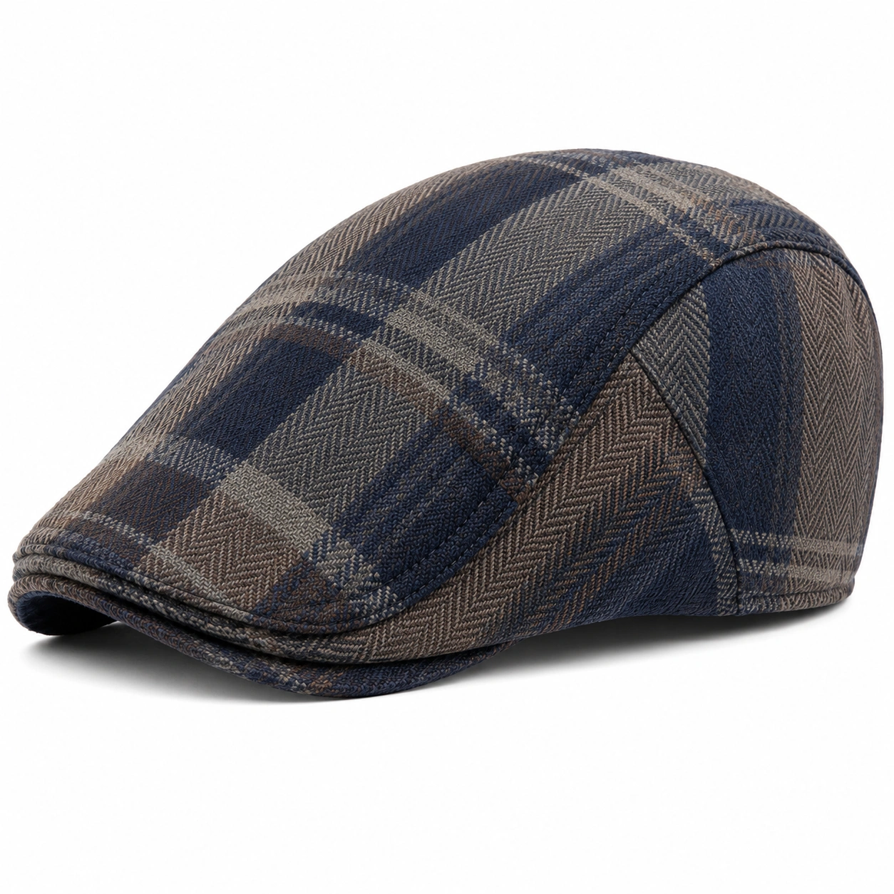 Casquette Plate à Carreaux Bleu, Marron et Gris-ulqorvexi