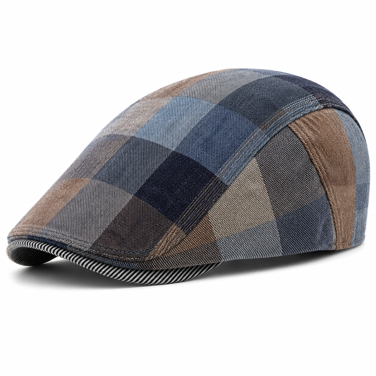 Casquette Plate Vintage Carreaux Marron et Bleu-ulqorvexi