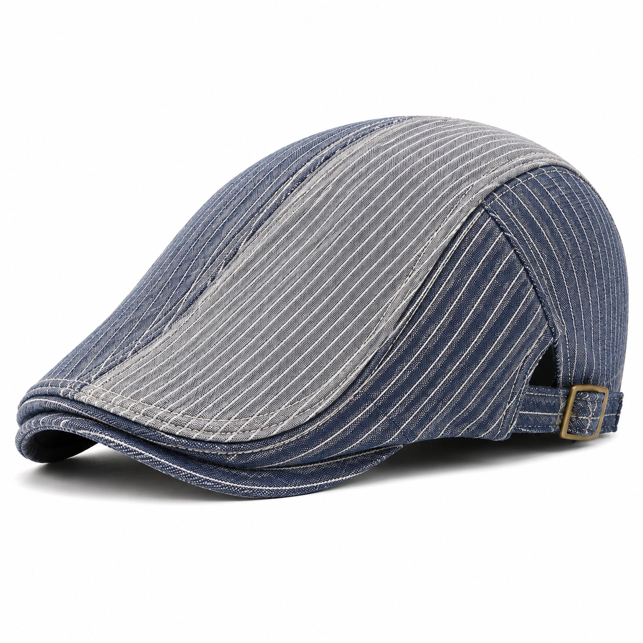 Casquette Plate Rayée Réglable pour Hommes et Femmes - Bleu et Gris-ulqorvexi