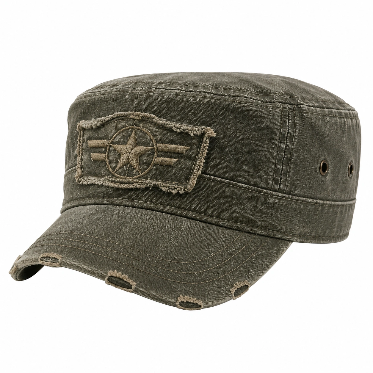 Casquette militaire vintage brodée en vert olive avec broderie-ulqorvexi