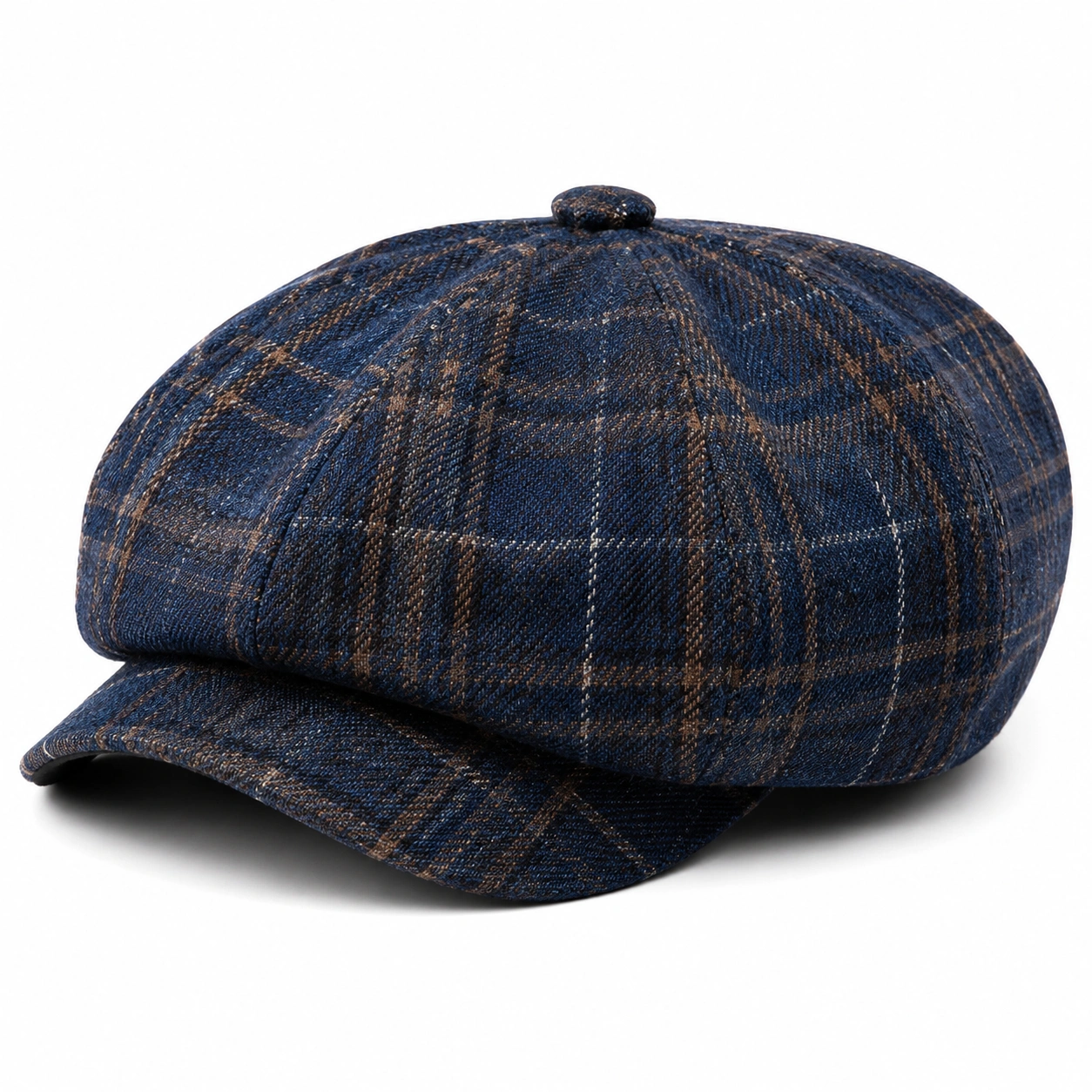 Casquette Gavroche à Carreaux Bleu et Marron-ulqorvexi