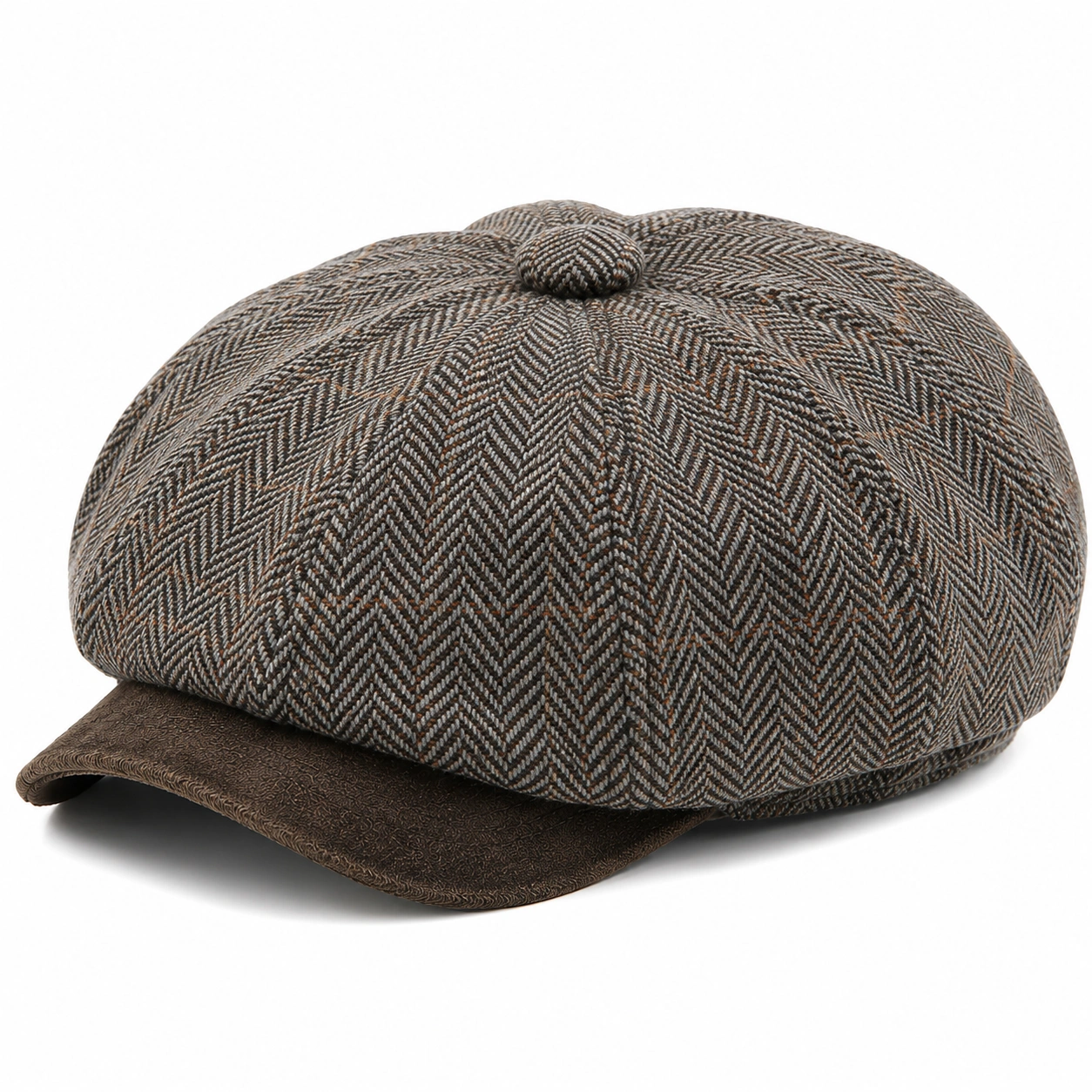 Casquette Gavroche Motif Chevrons Gris et Marron-ulqorvexi