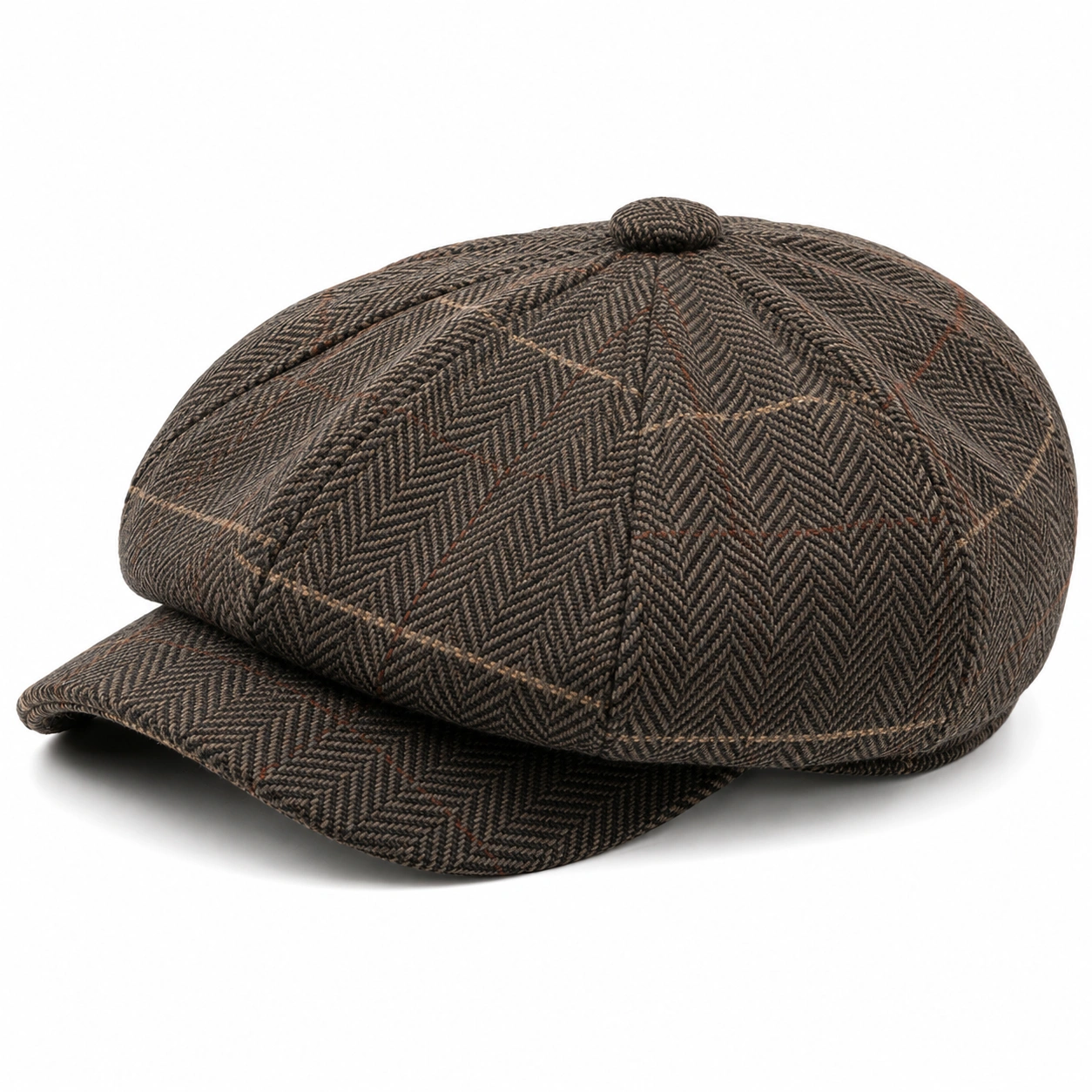 Casquette Gavroche en Laine Marron avec Motif Chevron-ulqorvexi