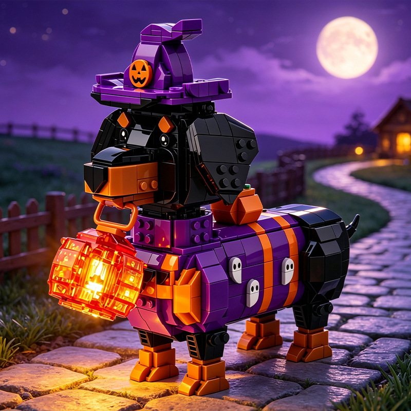 🎃Halloween Light-up Witch Dachshund Building Block Set