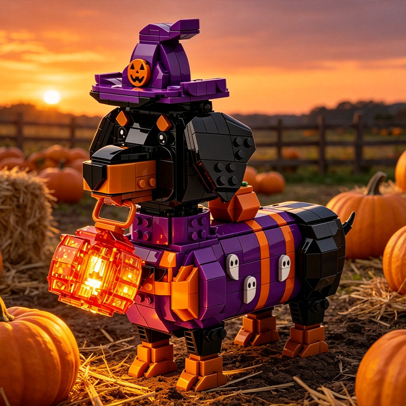 🎃Halloween Light-up Witch Dachshund Building Block Set