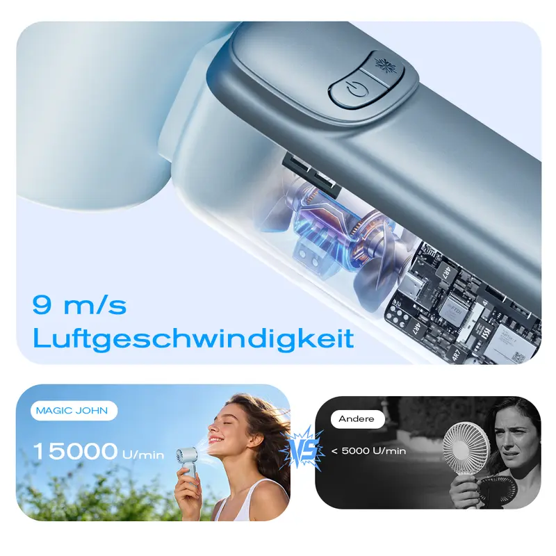 Mini Handventilator 🌀 Stufenlose Kühlung & LED-Display | Perfekt für die Hosentasche, Reisen & Büro