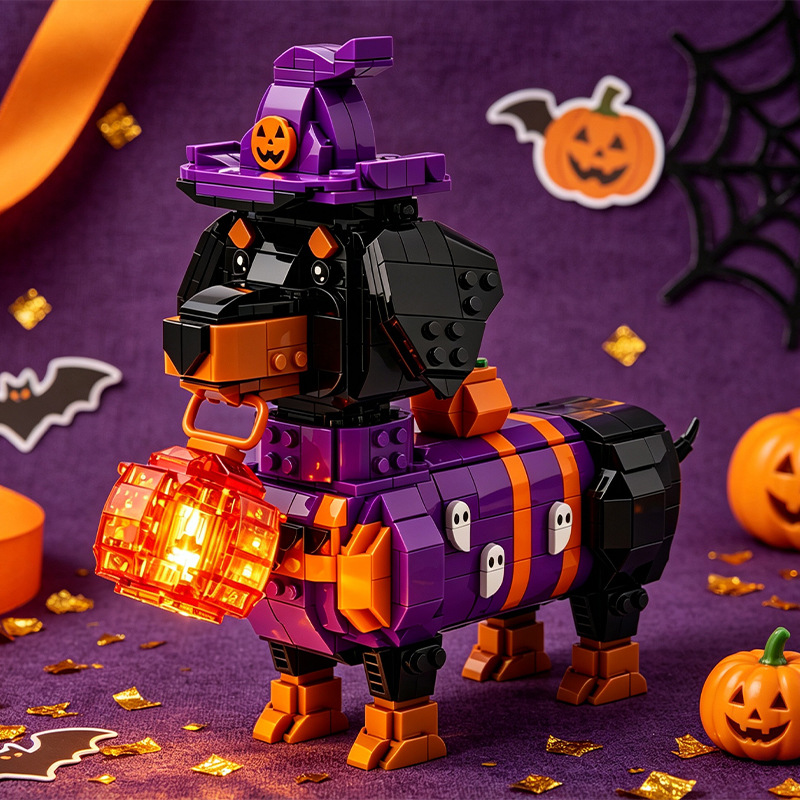 🎃Halloween Light-up Witch Dachshund Building Block Set
