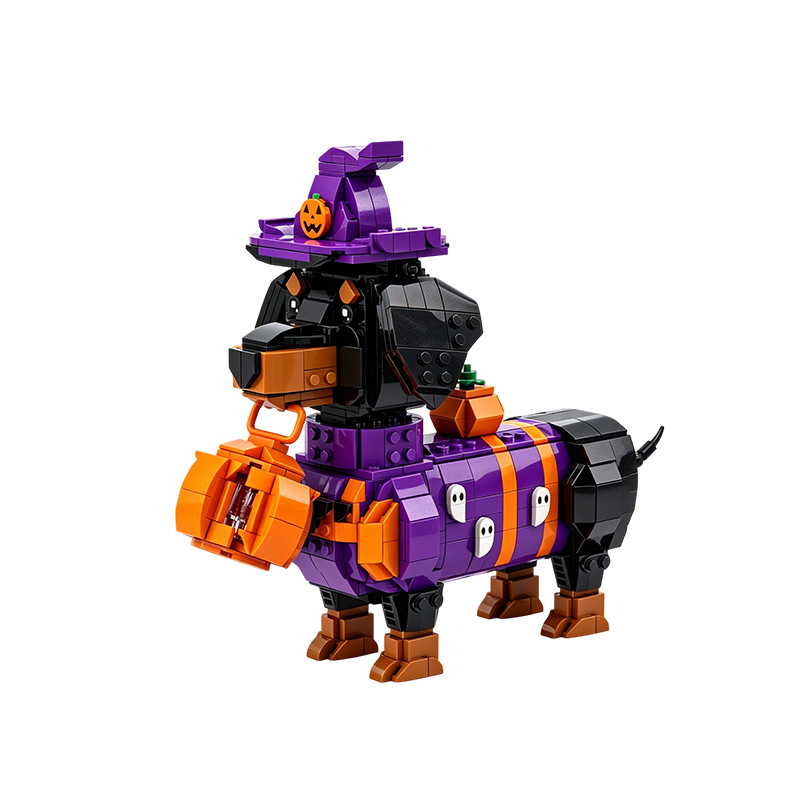 🎃Halloween Light-up Witch Dachshund Building Block Set