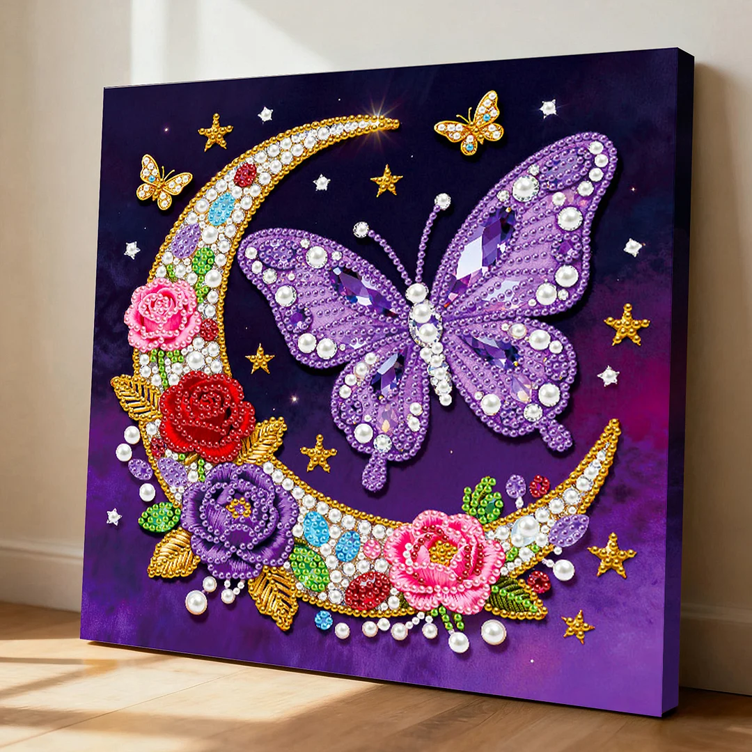 Framed Moon Butterfly - Pearls Painting Kit for Creativity DIY Pearl Dot Crafts for Gift Home Wall Decor 25*25CM