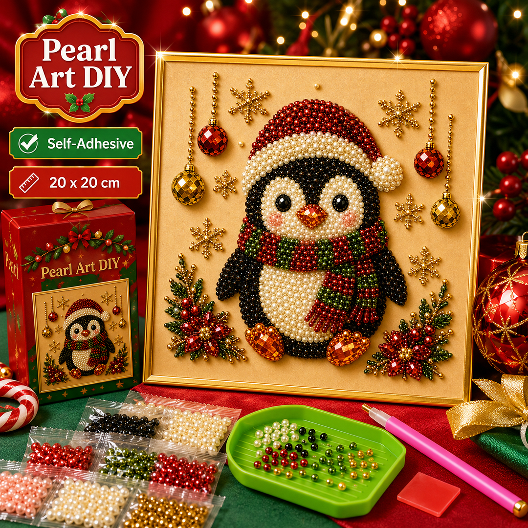 Framed Christmas Penguin - Pearls Painting Kit DIY Diamond Painting Pearl Dot Crafts 20x20CM