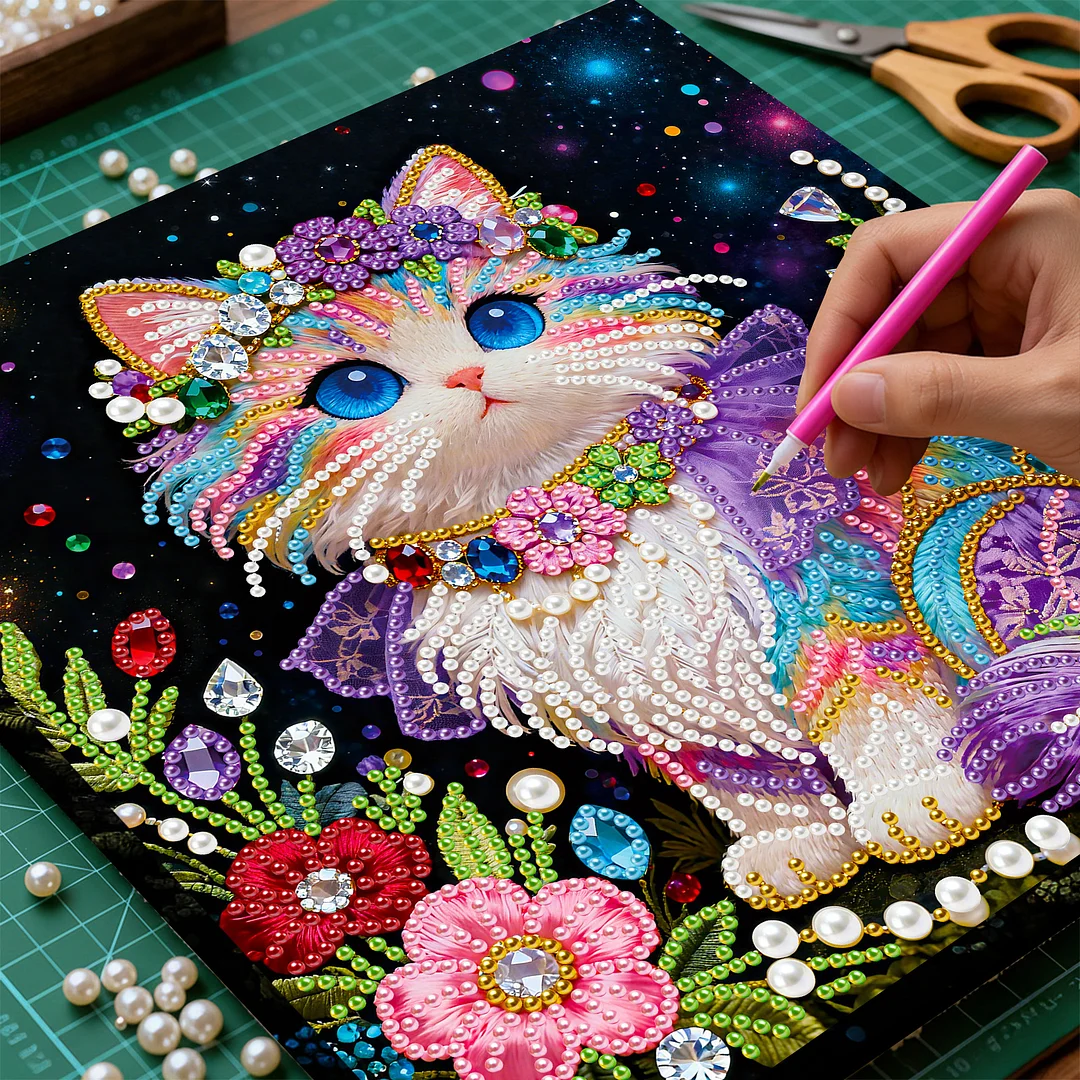 Framed Cat - Pearls Painting Kit for Creativity DIY Pearl Dot Crafts for Gift Home Wall Decor 25*25CM