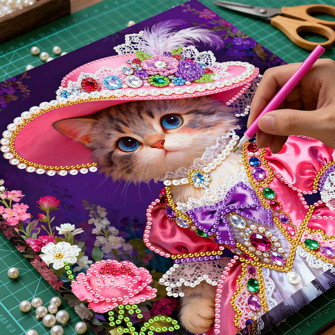 Framed Cat - Pearls Painting Kit for Creativity DIY Pearl Dot Crafts for Gift Home Wall Decor 25*25CM
