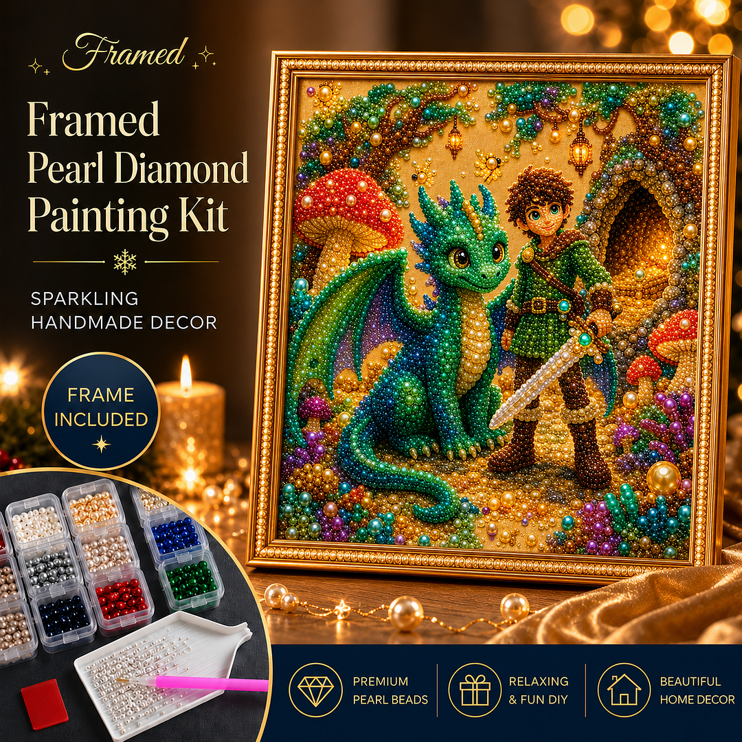 Framed Dragon - Pearls Painting Kit DIY Diamond Painting Pearl Dot Crafts 20x20CM