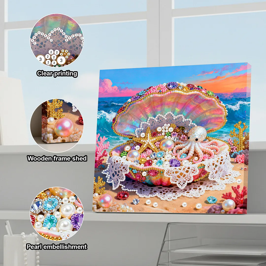 Framed Dreamy Pearl Seashell - Pearls Painting Kit for Creativity DIY Pearl Dot Crafts for Gift Home Wall Decor 25*25CM