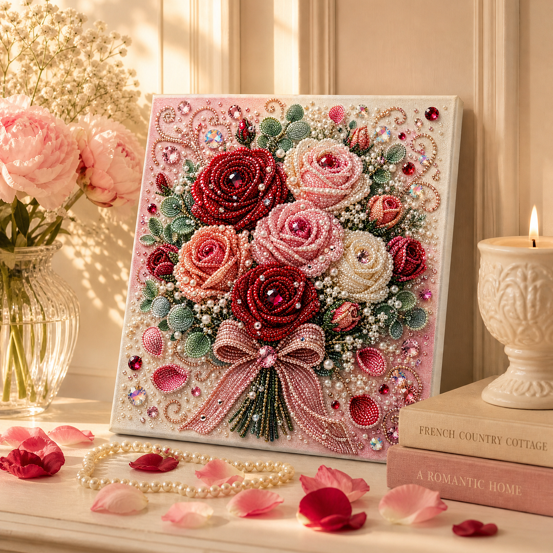 Framed Roses - Pearls Painting Kit DIY Diamond Painting Pearl Dot Crafts 20x20CM