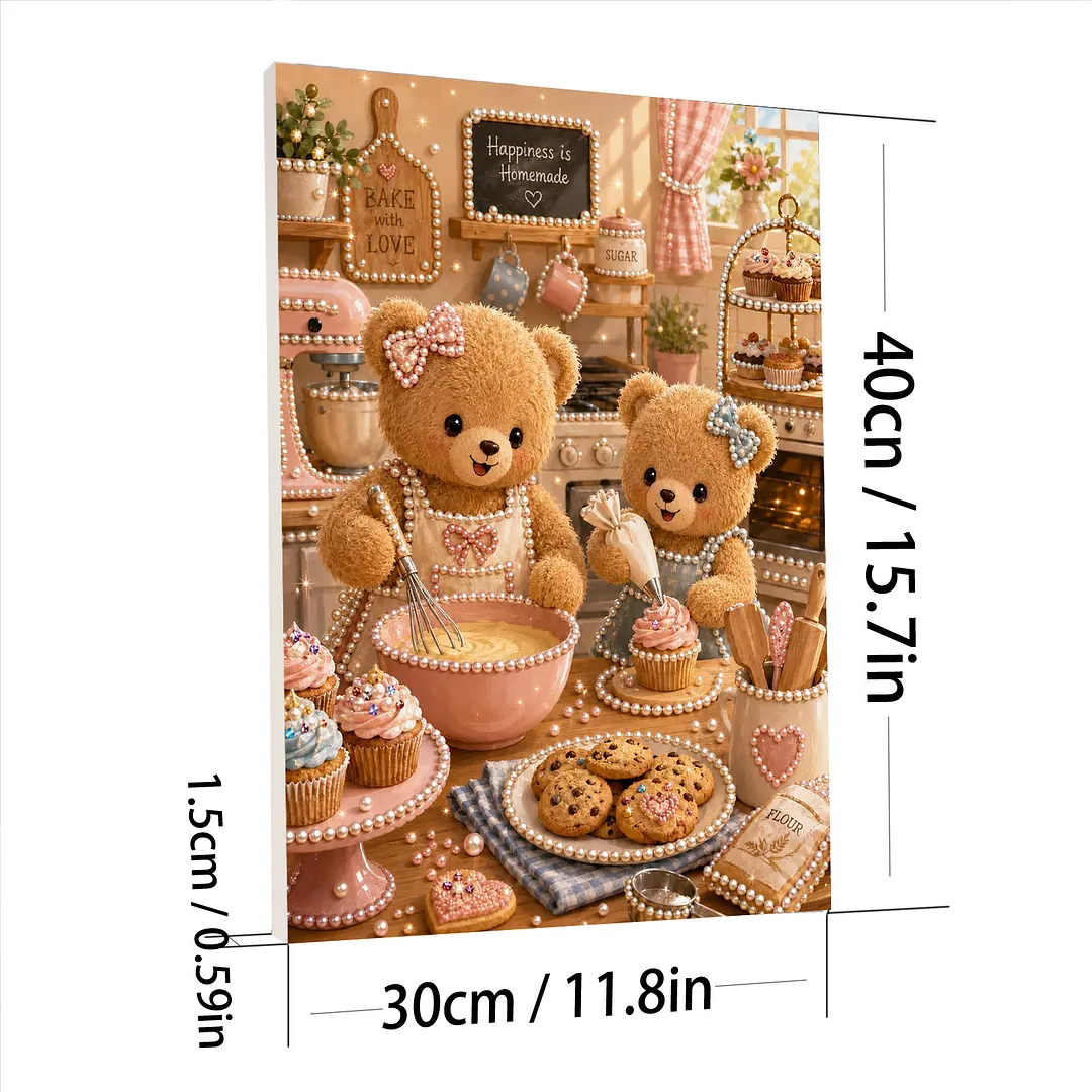 Framed Baking Bear-Pearls Painting Kit DIY Diamond Painting Pearl Dot Crafts 30x40CM