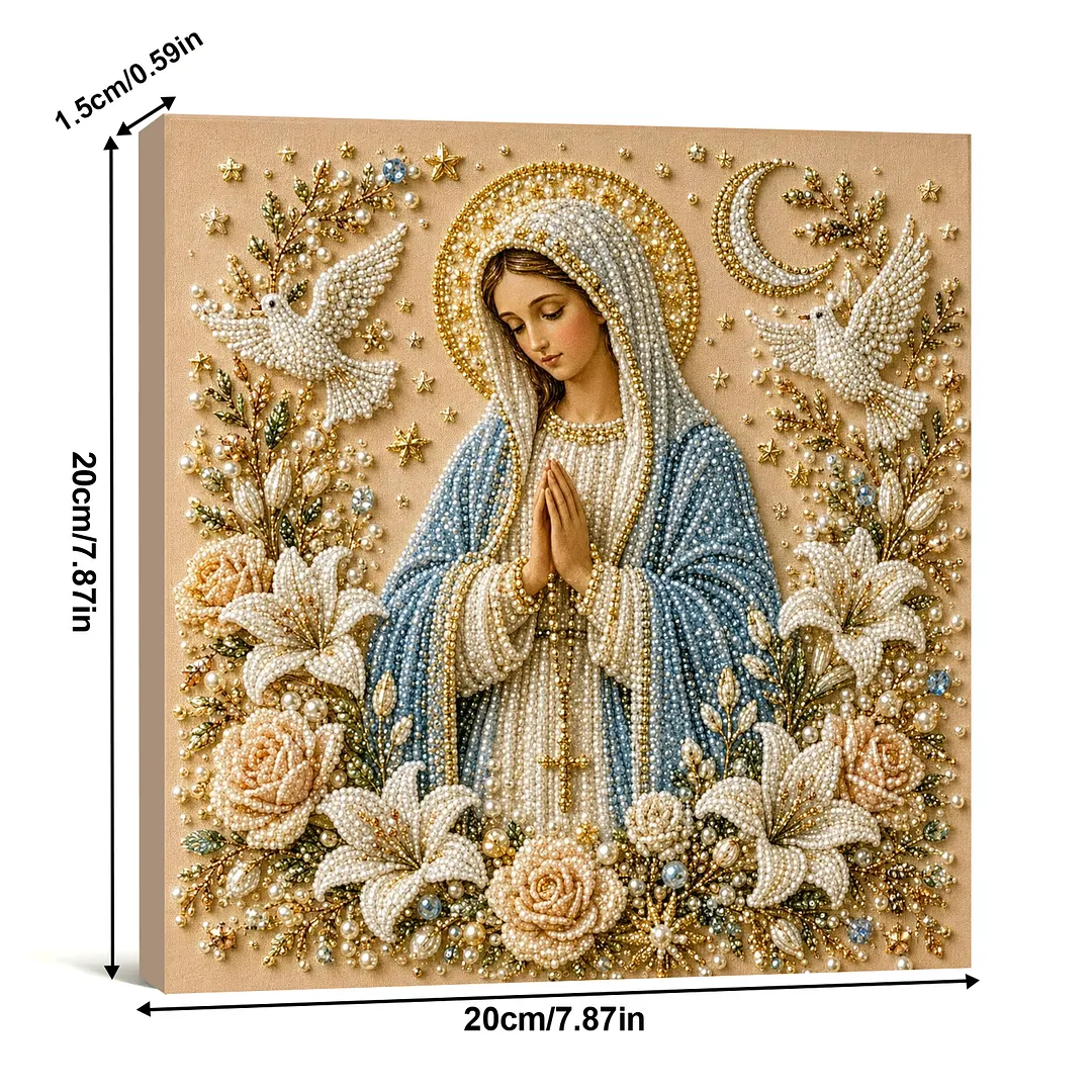 Framed Dove of Peace and Lady - Pearls Painting Kit DIY Diamond Painting Pearl Dot Crafts 20x20CM