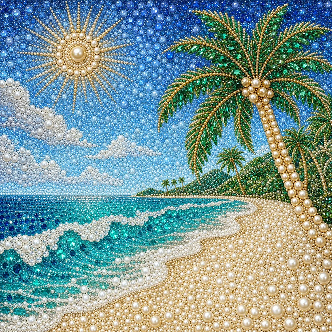 Summer Beach Pearl Full DIY 5D Round Drill Gem Art Diamond Painting Kits 15.75x15.75 in Diamond Dots Paintings Picture A