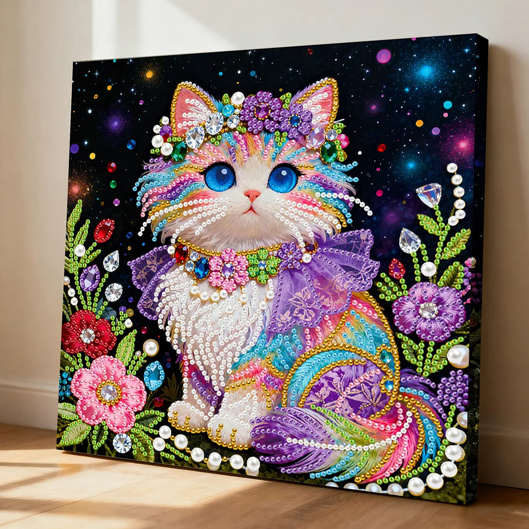 Framed Cat - Pearls Painting Kit for Creativity DIY Pearl Dot Crafts for Gift Home Wall Decor 25*25CM
