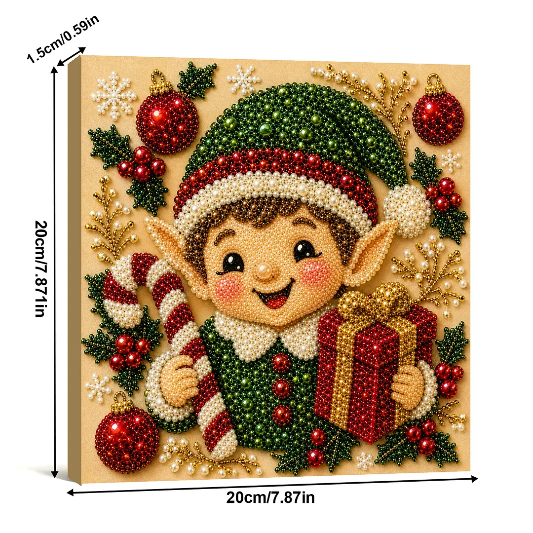Framed Christmas Elves - Pearls Painting Kit DIY Diamond Painting Pearl Dot Crafts 20x20CM