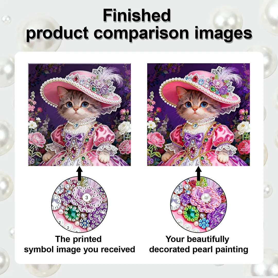 Framed Cat - Pearls Painting Kit for Creativity DIY Pearl Dot Crafts for Gift Home Wall Decor 25*25CM