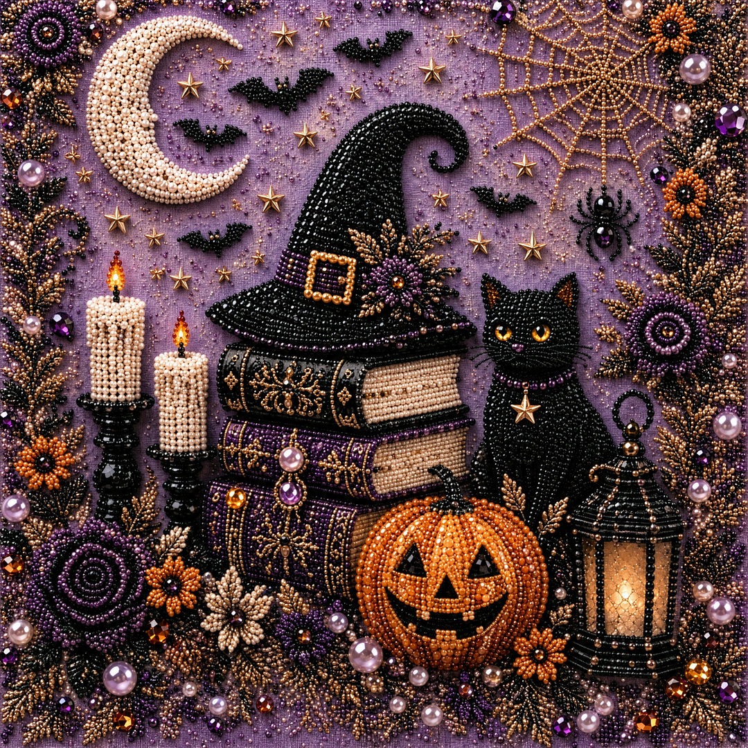 Framed Witch Hat - Pearls Painting Kit DIY Diamond Painting Pearl Dot Crafts 20x20CM