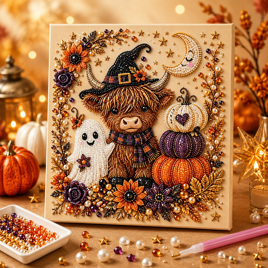 Framed Halloween Highland Yak -  DIY Pearls Painting Kit for Creativity DIY Pearl Dot Crafts for Gift Home Wall Decor 20