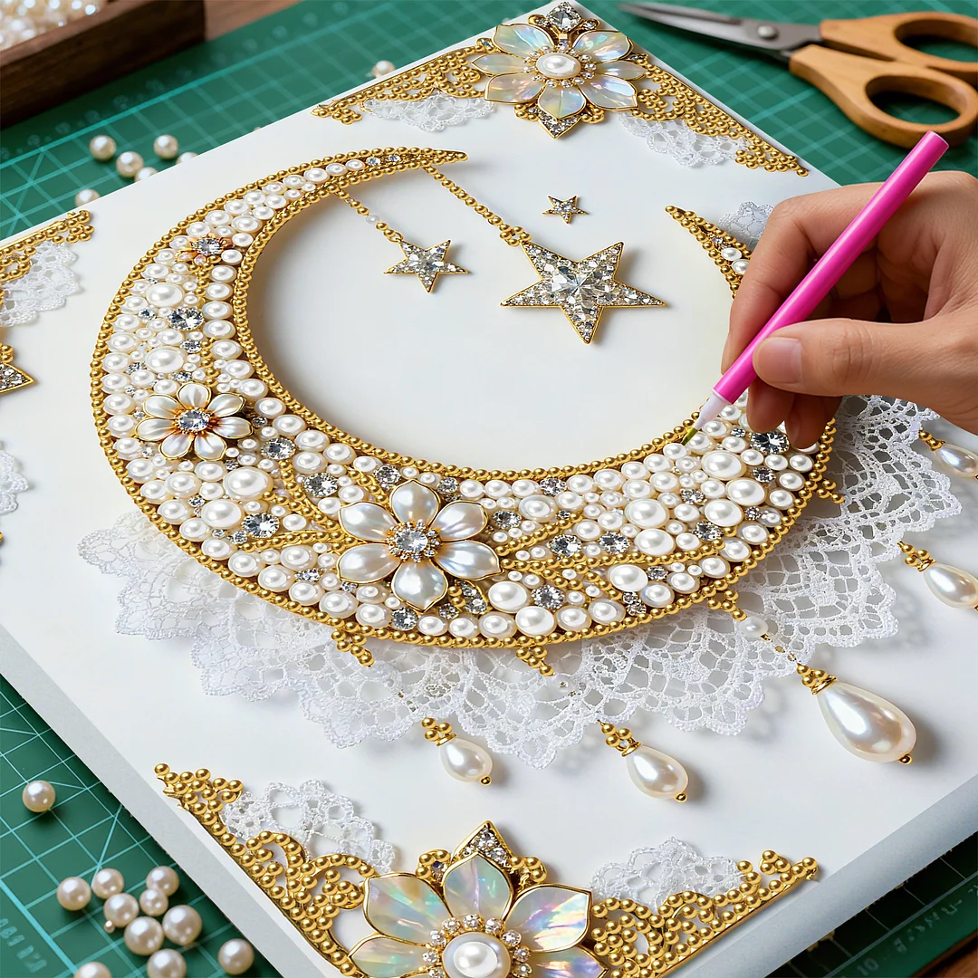 Framed Stars And Moon - Pearls Painting Kit for Creativity DIY Pearl Dot Crafts for Gift Home Wall Decor 25*25CM