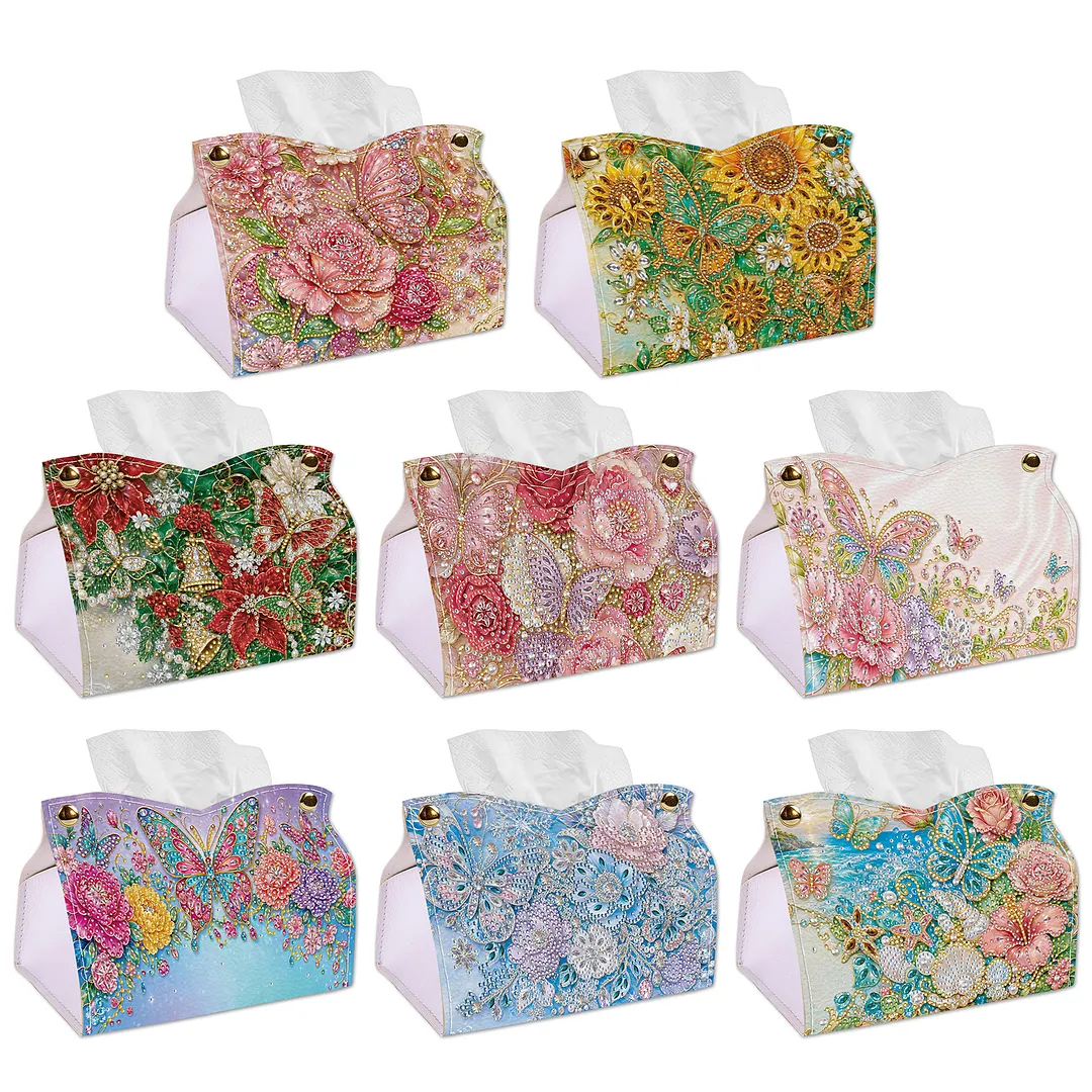 24cm DIY Diamond Painting Rhinestones Decorative Tissue Box Reusable Crystal Mosaic PU Tissue Holder for Home Car Desk D