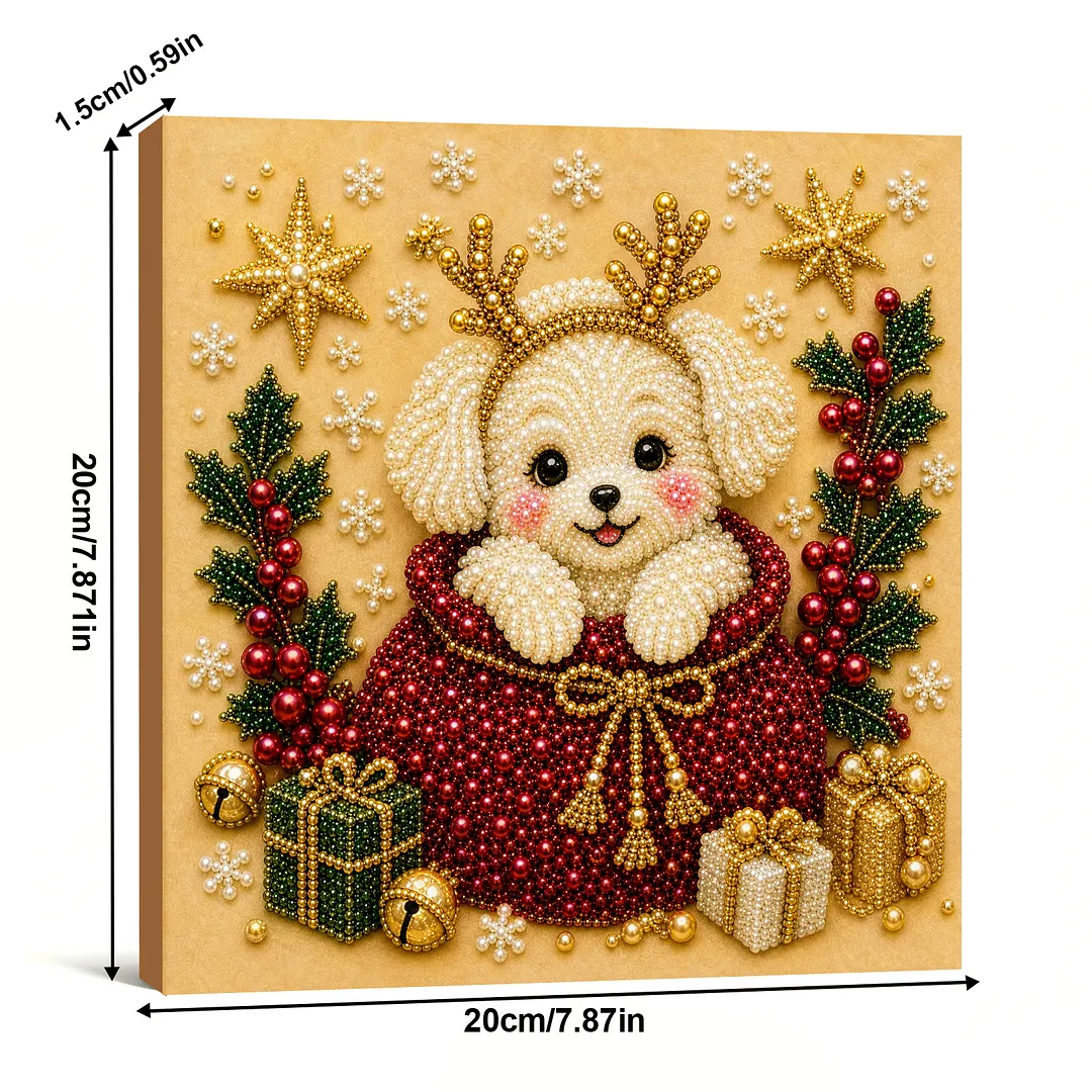 Framed Gift White Dog - Pearls Painting Kit DIY Diamond Painting Pearl Dot Crafts 20x20CM