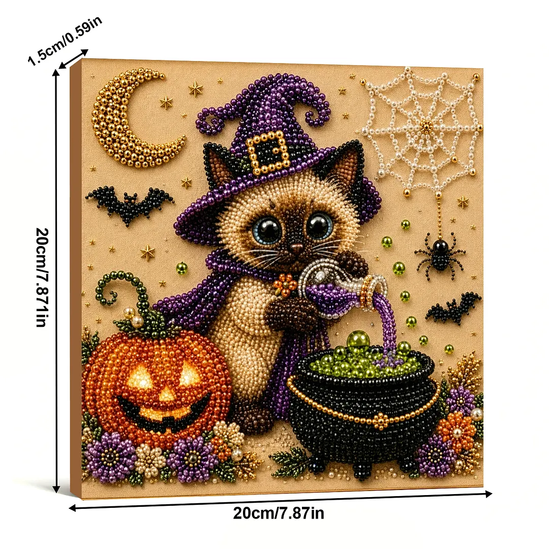 Framed Pumpkin Kitten - Pearls Painting Kit DIY Diamond Painting Pearl Dot Crafts 20x20CM