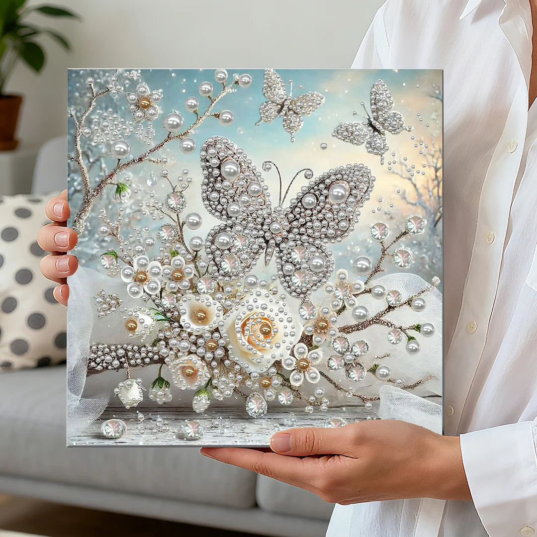Framed Butterfly - Pearls Painting Kit for Creativity DIY Pearl Dot Crafts for Gift Home Wall Decor 30*30CM