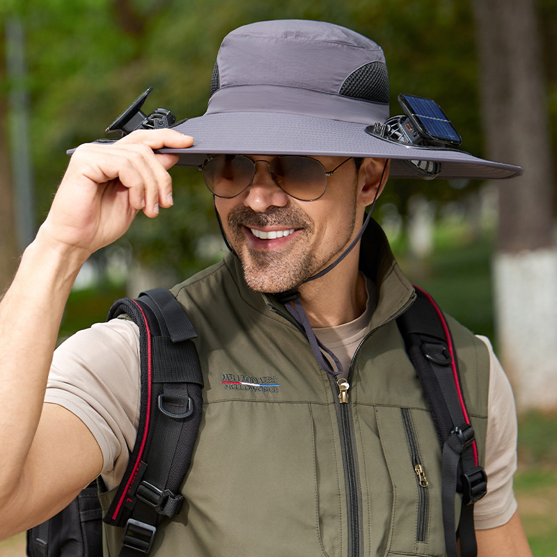 Large Brim Sun Hat Large Size Rechargeable Cool Hat Men'S Outdoor Camping Hiking Solar Quick-Drying Fisherman Hat Fan