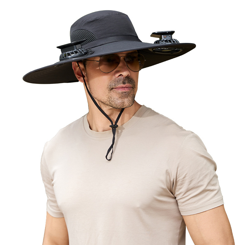 Large Brim Sun Hat Large Size Rechargeable Cool Hat Men'S Outdoor Camping Hiking Solar Quick-Drying Fisherman Hat Fan